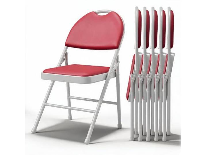 GarveeTech 6er Set Klappstühle PU Leder Metallrahmen Rot Gepolsterte Faltstühle mit stabilem Rahmen, rutschfesten Füßen und platzsparender Lagerung für Innen Außen