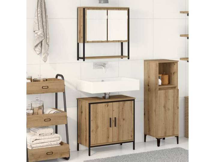 Ensemble de meubles de salle de bain 2 pièces en chêne artisanal en bois d ingénierie