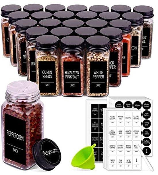 Set van 48 glazen kruidenpotten met etiketten en accessoires, 4 oz lege kruidencontainers inclusief trechter en krijtpen