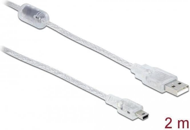 Delock USB 2.0 kabel Mini-USB type B naar USB, 2 meter, transparant