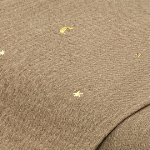 Musselin/Doppel-Gaze "Mond & Sterne", braun/gold