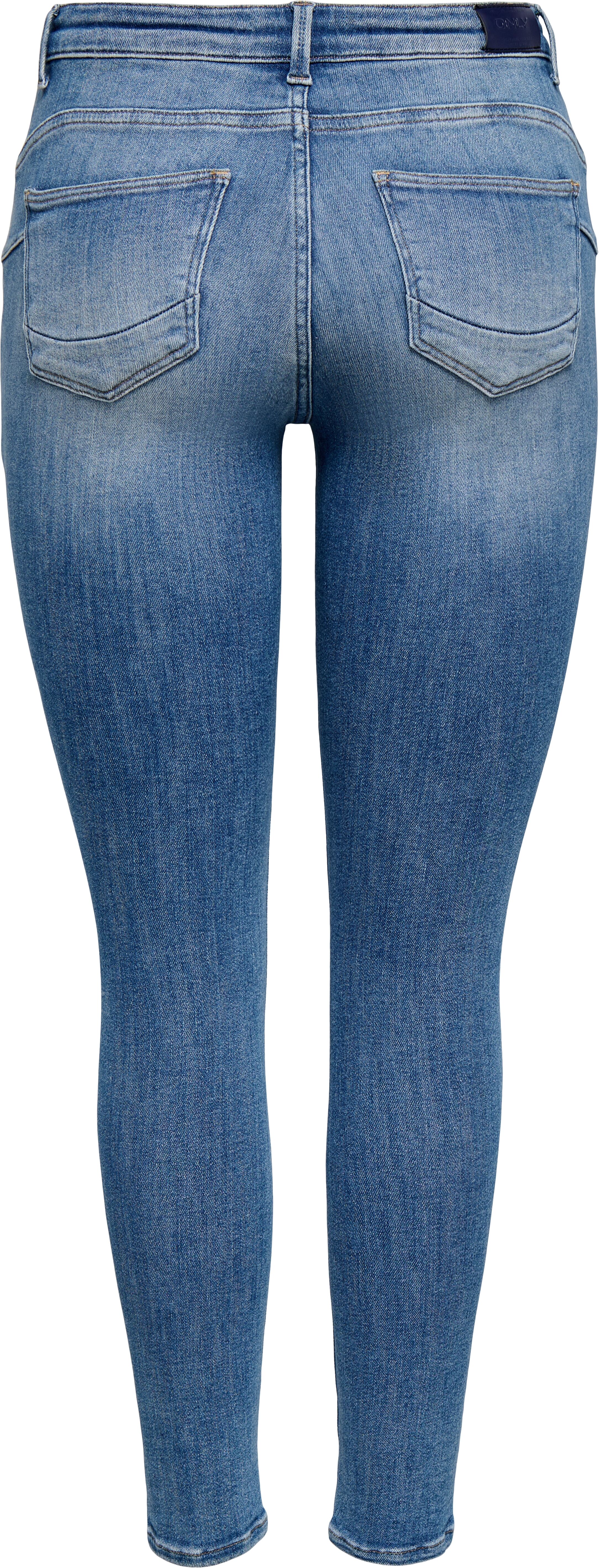 Skinny-fit-Jeans ONLY "ONLPOWER LIFE MID PUSH", Damen, Gr. L (40), Länge 30, blau (light blau denim), Denim/Jeans, Obermaterial: 92% Baumwolle, 6% Polyester, 2% Elasthan, unifarben, skinny fit knöchellang, Jeans Skinny-fit-Jeans, Baumwollmischung, skinny 
