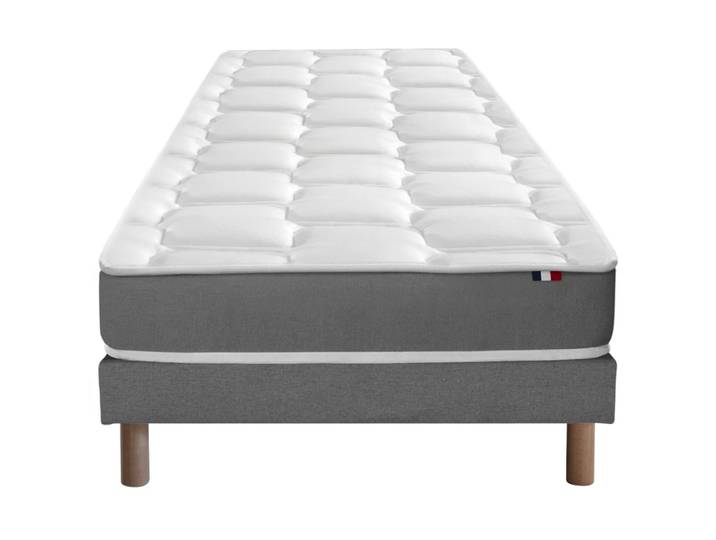 Ensemble matelas mémoire forme sommier gris 90x200
