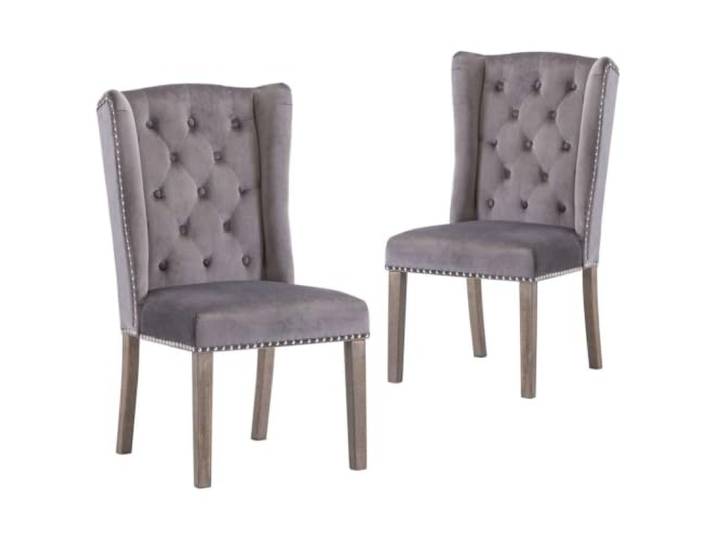 HEFZGDB Esszimmerstühle 2 STK. Grau Samt Bezug Klassische Stil Metallnieten Massivholz Beine Bequem Sitzmöbel