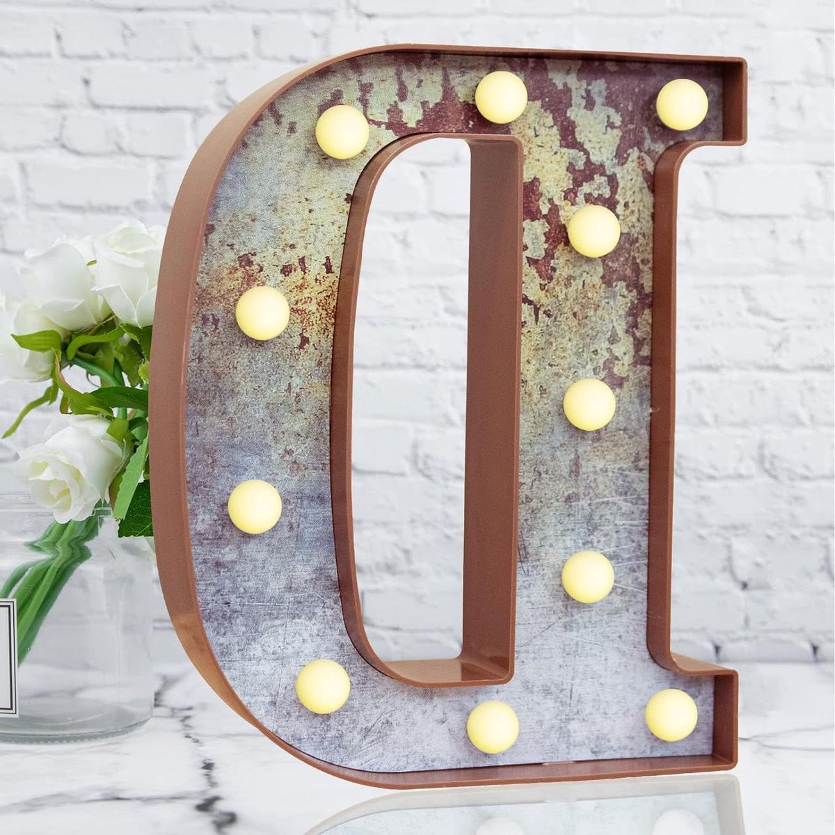 Led Feesttent Letter D - Verlichte Letter met Industriële Vintage Stijl - Roest - Wandmontage