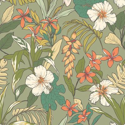 Hoopla Walls Oasis Olive and Citrus Peel and Stick Wallpaper - N/A