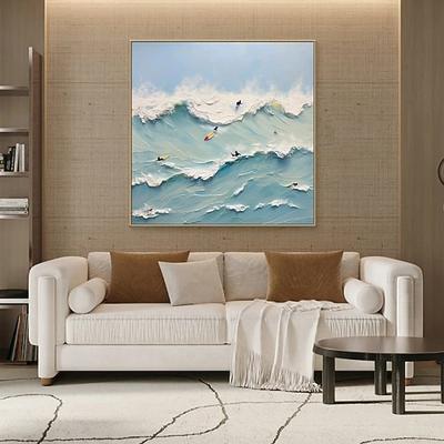Welle Meer Ölgemälde handgemachte fröhliche Küste Malerei benutzerdefinierte Schwimmen Surfen Malerei Textur Meereslandschaft Ölgemälde Wandkunst personalisiertes Geschenk Sommer Küstenmassen am Ufer