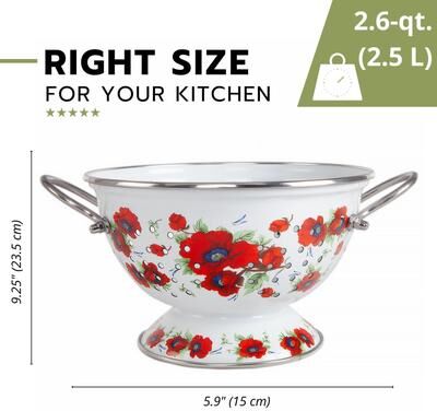 STP Goods 2.6 Qt Enameled High Quality Versatile Colander - 2.6Qt
