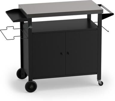 Costway Outdoor Grill Cart with Stainless Steel Top & 2-Door Cabinet for BBQ Camping-Black