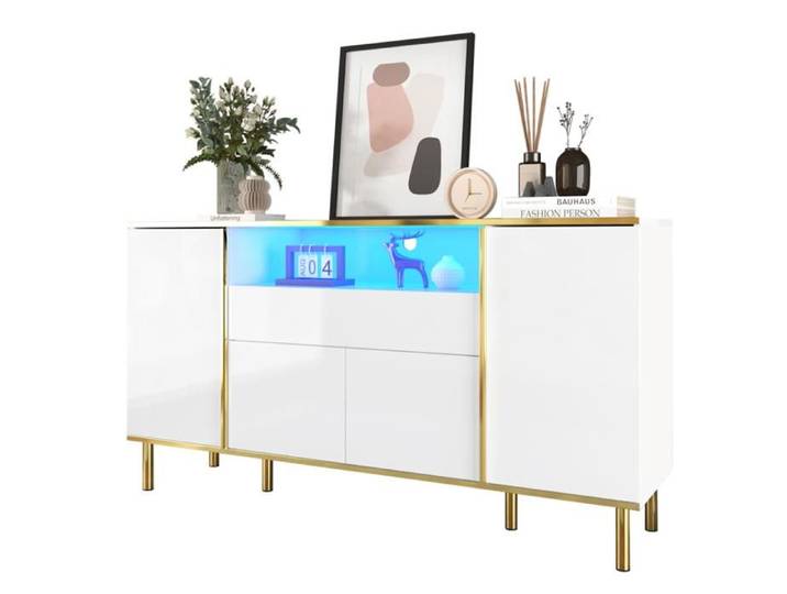 Buffet - commode blanche brillante avec 1 tiroir commode de chambre à coucher buffet blanc brillant - L150/P40/H80cm