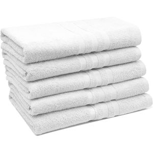 Zollner Handtuch Amalfi W Set, weiß, 100 x 150 cm, Badetuch mit Bordüre, aus 100% Baumwolle, 450 g/m², 5 Stück