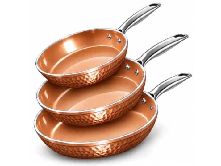 Gotham Steel Hammered Bratpfannen-Set, 3-teilig, antihaftbeschichtet, Kupfer, 20,3 cm, 25,4 cm und 30,5 cm, Omelettpfanne, Kochgeschirr, PFOA-frei, spülmaschinenfest, Cool-Touch-Griff