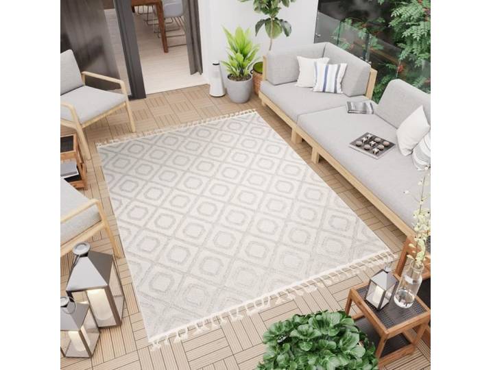 TAPISO Tapis Extérieur Terrasse Balcon TIMBER Résistant Robuste Beige Crème Moderne Effet 3D 120x170 cm
