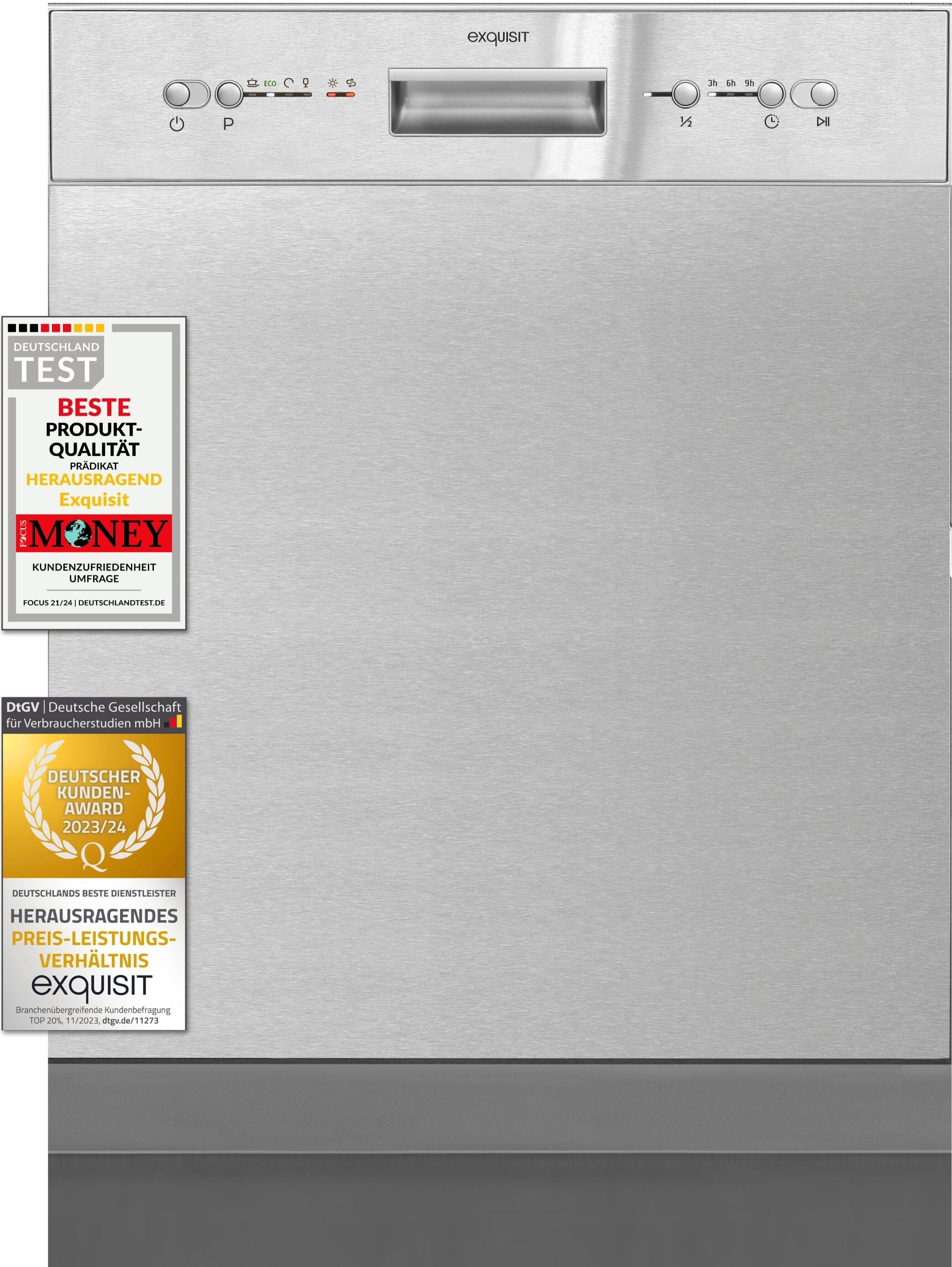 Exquisit Geschirrspüler EGSP6112-EF-030E inox | Spülmaschine 60 cm | ECO-Modus | Maßgedecke: 12 | Startzeitvorwahl | Unterbaugerät