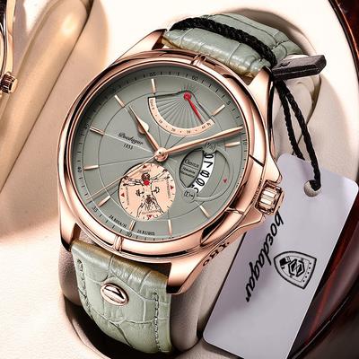 PRiME Luxury Business Men Quartz Wristwatch, Waterproof Luminous Date Leather Man Watch, Fashion Reloj Hombre 802 Black Blue