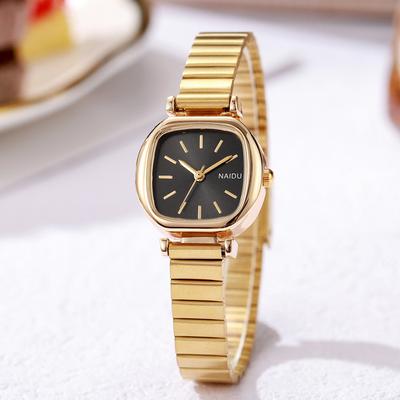 Youfap Market Fashionable And Simple Quartz Watch, Women's Square Bamboo Strap Watch golden Black