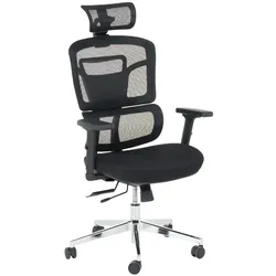 Carmen 7589 Ergonomischer Bürostuhl mit Netzrücken, Kopfstütze, Lordosenstütze und 2D-Armlehnen – Schwarz