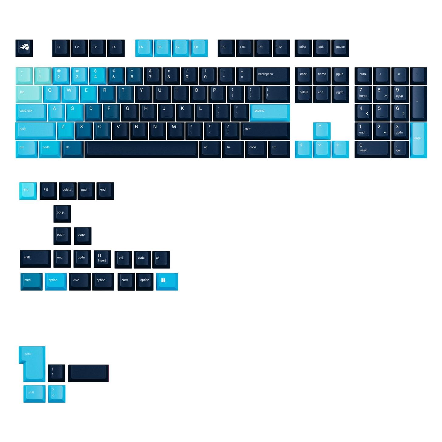 Glorious GPBT Gradient Keycaps, ANSI Layout (US), PBT, Dye-Sub - Celestial Ice (GLO-KB-ACC-KC-GPBT-GR-CEI-US)