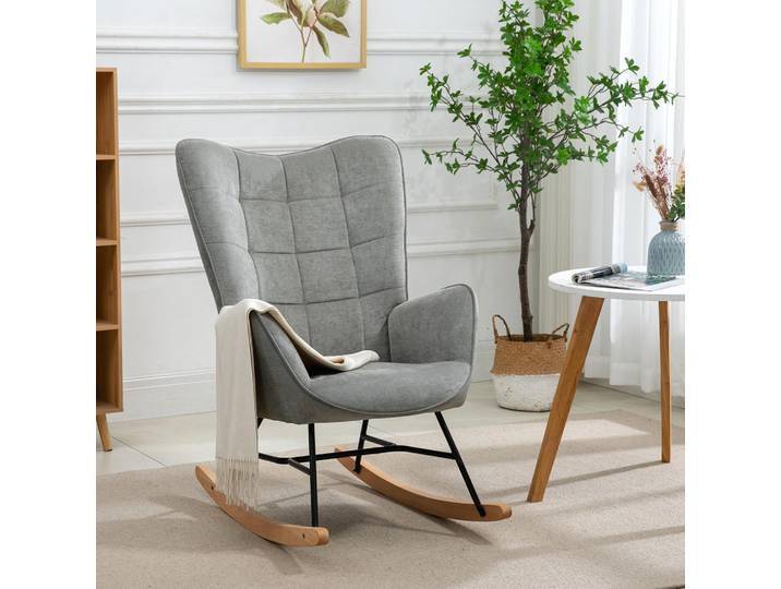 Meubles Cosy Schaukelstuhl im skandinavischen Stil zum Stillen, Stoffbezug, Holz- und Metallbeine, Grau, 66x97x84 cm, Wohnzimmer, Sessel, Schaukelstühle