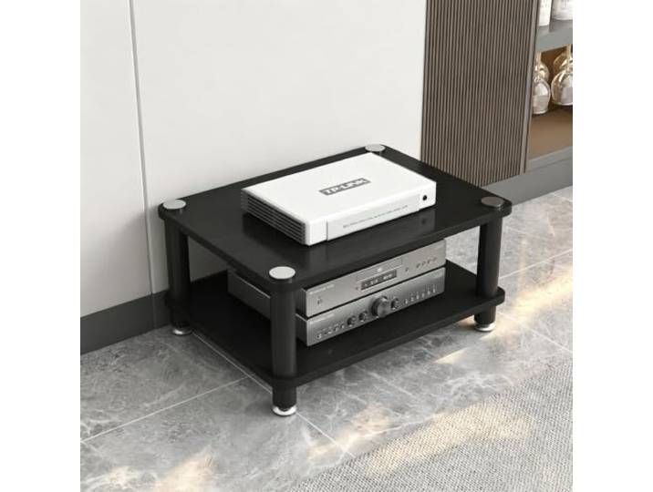 Vielseitiger AV‑Medienstand: mehrstöckiger Audio Rack für Audiogeräte Modulare Einlegeböden, höhenverstellbar, robuste Konstruktion, modernes Dekor(Black,H 30cm/11.8in)