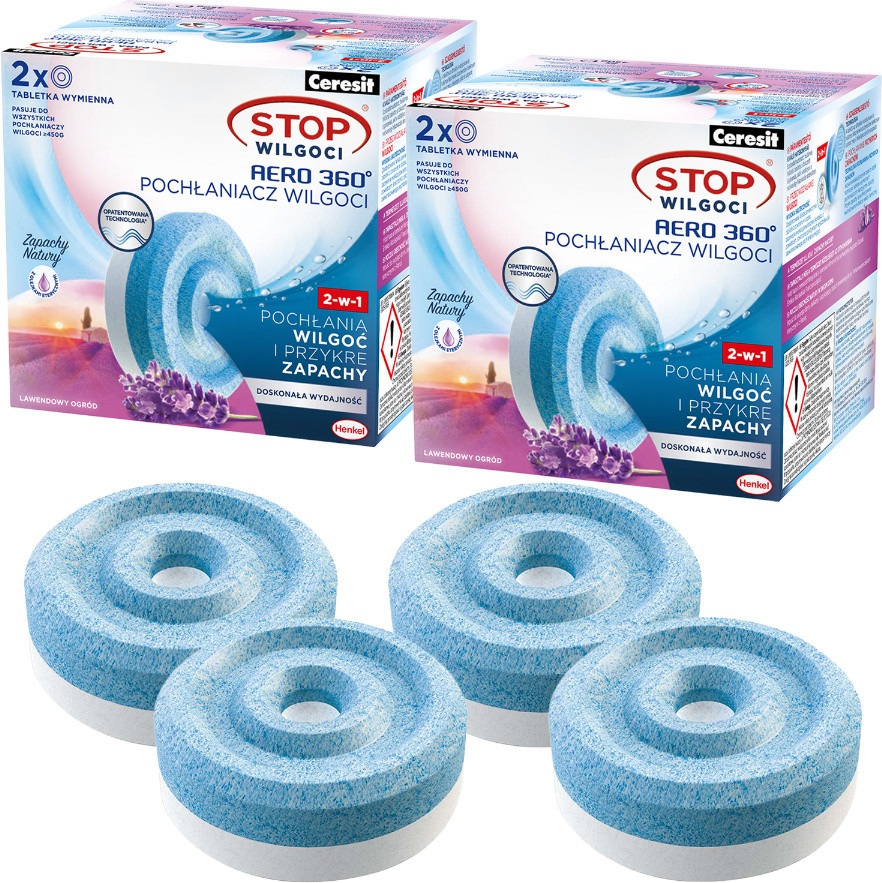 Ceresit Vochtabsorber Aero 360 Lavendel, 4 navultabletten van 450g
