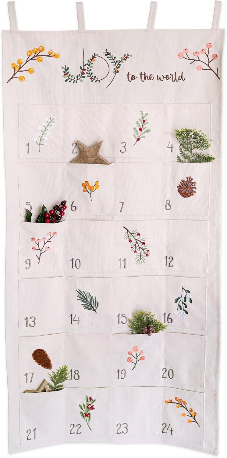 oCreon Adventskalender 2025 Joy to the World - Geborduurde stoffen wandkalender met zakjes - Herbruikbaar