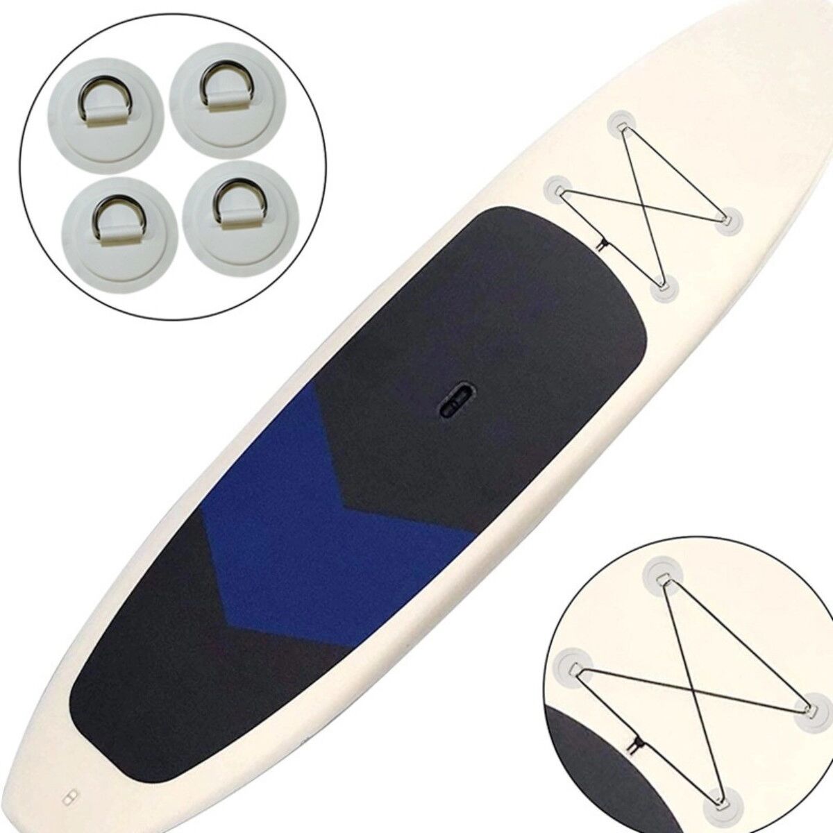 INF Kajak D-Ring Befestigungs-Set 4er-Pack – PVC + Edelstahl, Weiß – Sichere Zurrpunkte für Kajaks, Schlauchboote und SUPs