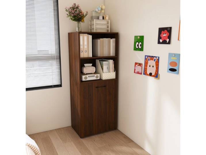 Secrétaire extensible AESVAR avec rangement intégré MDF couleur noyer foncé sur roulettes