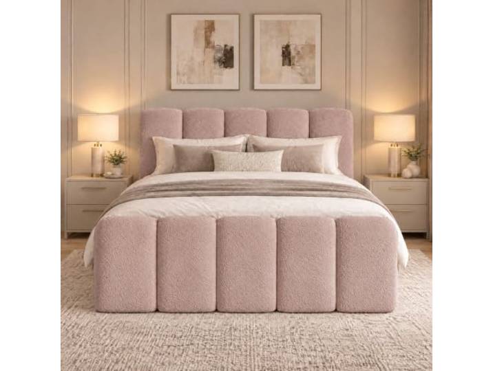 Elvora DESIGN. Boxspringbett SOVA II 180x200 cm, 2 Bettkästen, Rosa Bonell-Federkernmatratze, Schaumstoff-Topper 6 cm, zwei Bettkästen mit Gasdruckfedern, Bouclé-Bezug, Sitzhöhe 60 cm