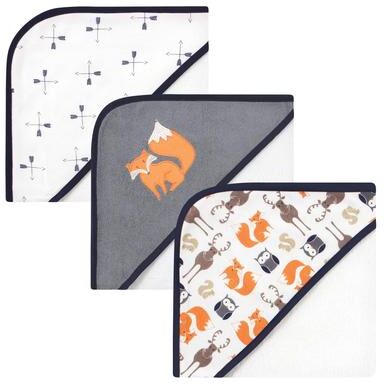 Hudson Baby Infant Boy Cotton Rich Hooded Towels, Orange Fox, One Size - Orange Fox - One Size