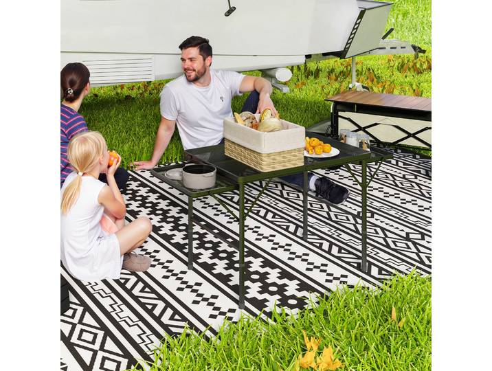 Outsunny Table Pliante Camping Réglable avec Étagères Noir