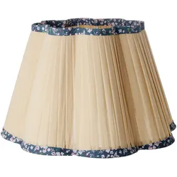 RICE Lampenschirm aus Baumwolle mit Blumenborte, H25 Ø40 cm, Blau / Sand