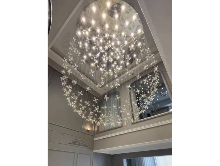 Villa moderne lustre éclairage luminaire suspendu centre commercial GU10 LED lumières cristal clair K9 plafonniers fleur boule escalier