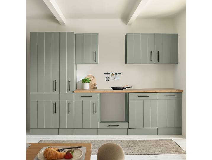 Cuisine Anton 310cm Vert/Vert roseau Sans table de cuisson Sans électroménager
