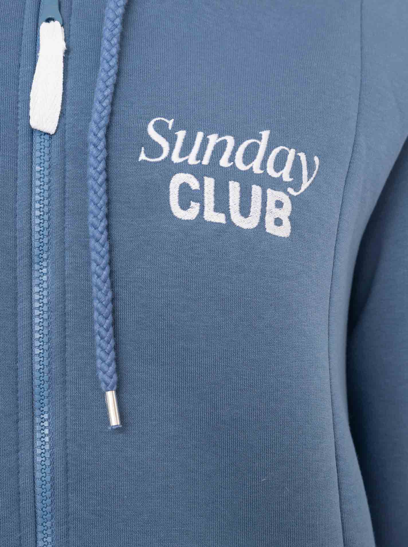 Kurzmantel ZWILLINGSHERZ "Sunday Club", Damen, Gr. S, blau (jeans), Sweatware, Obermaterial: 50% Baumwolle, 50% Polyester, ca. Mitte Oberschenkel, Mäntel Kurzmantel, mit Stickerei, Taschen und Reissverschluss jeans S