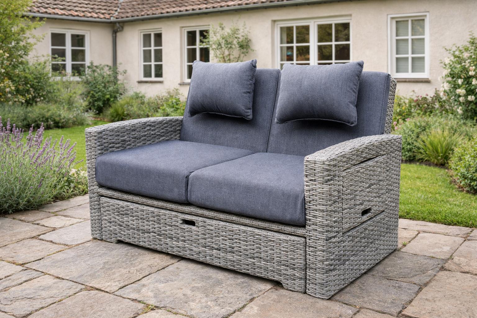 Gartensofa Sunny Multifunktionssofa, Outdoorbett, Polyrattan, grau