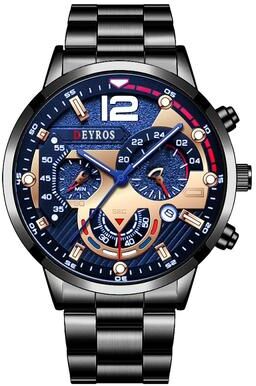 Fashion Sheath Luminous Stainless Steel Business Quartz Watch black Blue