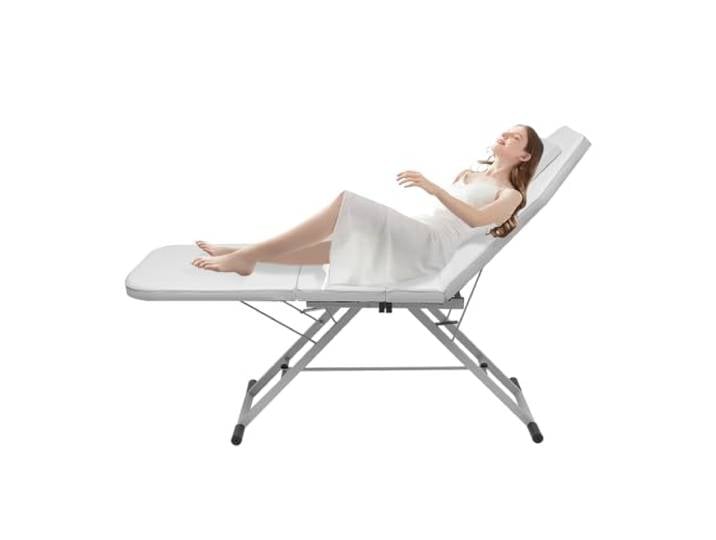 Legwfdthy Mit 3 Zonen Klappbar Therapieliege Kosmetikstuhl Massageliege Massagebank Kosmetikliege Faltbarer Massagestuhl Bett PVC Salon SchöNheit Couch Tragbare Tattoo Spa Gesichtsbett Beauty (Weiß)