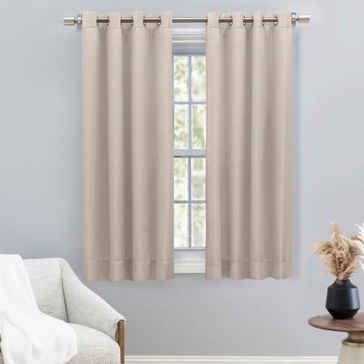 Ricardo Trading Premium Grasscloth Soft Sheen Grommet Short Curtain Panel w/ Pull Wand