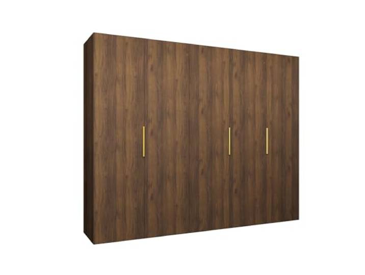 MEBLE KRYSPOL - Kleiderschrank - Drehtürenschrank - Schrank 250x202x52cm - Moderner Garderobenschrank Schlafzimmer, Flur, Jugendzimmer - Farbe Warmia-Nuss, Griff Gold - Marbella 1 250