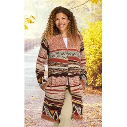 Baumwoll-Strickjacke in Jacquard ziegel in Größe 52/54 von DW-Shop, Ziegel, 52/54