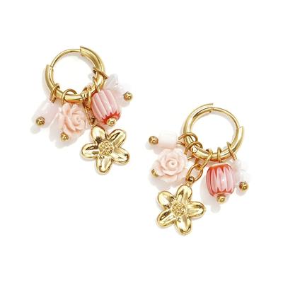 Paar Creolen ADELIA´S "LIVAYA", Damen, Gr. Damen, Edelstahl, rosa, Ohrringe, Trendig mit Blumen-, Rosen- und Perlenanhängern