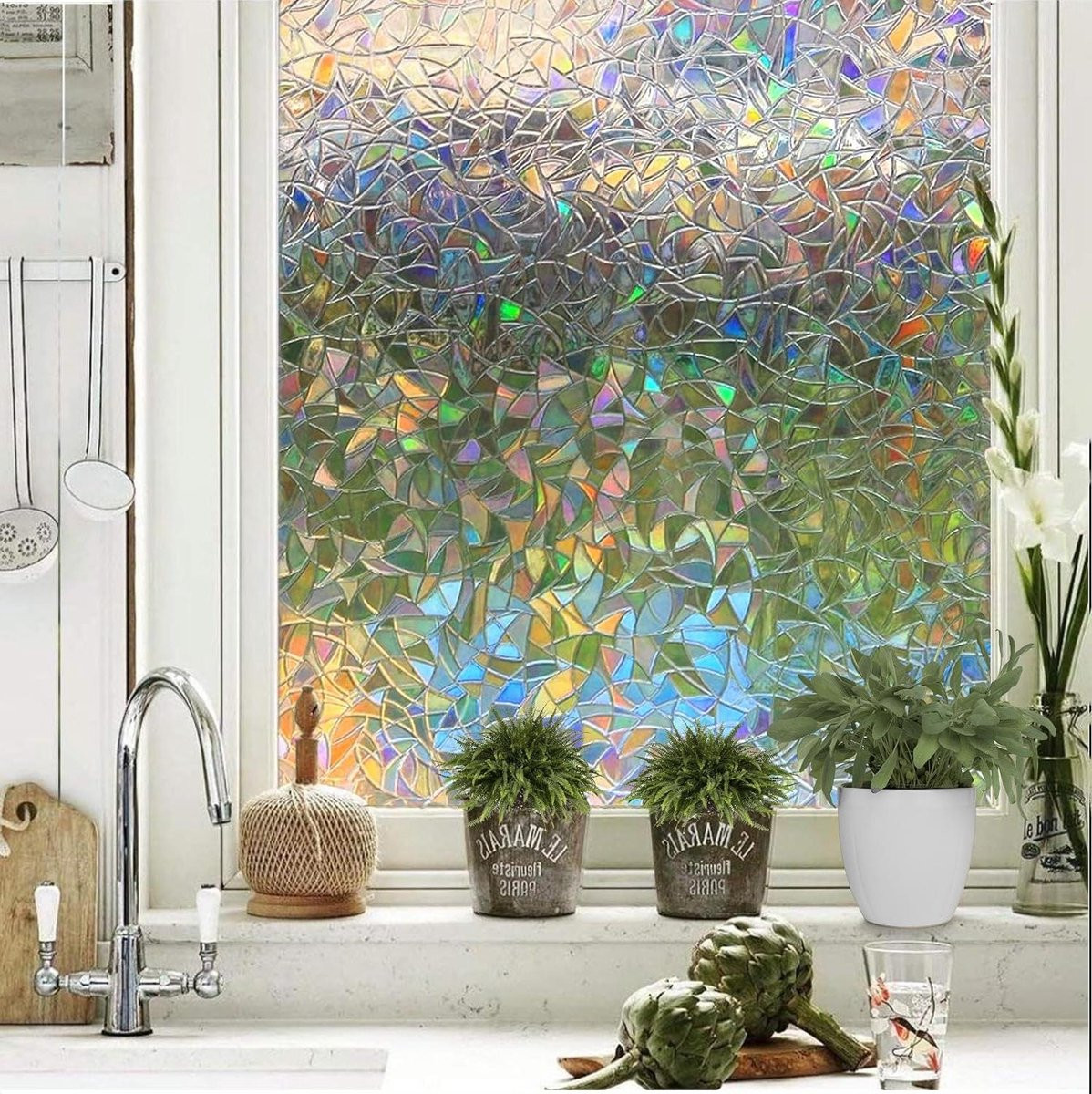 Raamfolie met regenboogeffect voor privacy en decoratie, multicolor, 90 x 200 cm