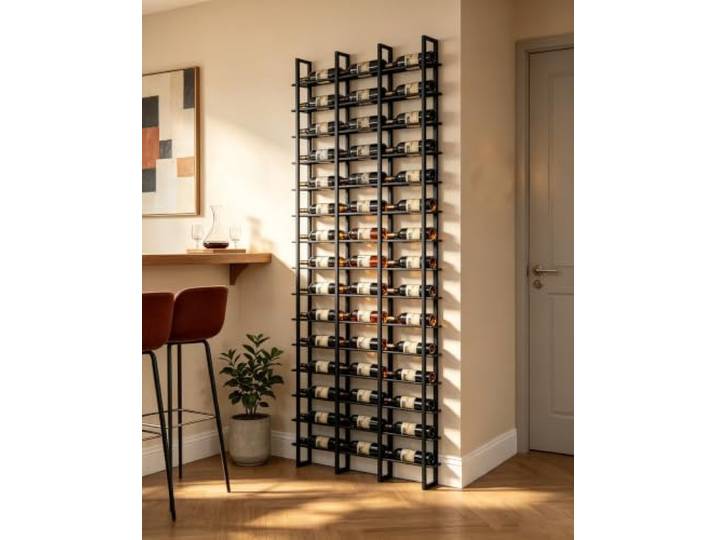 Weinregal Wand Metall, Modern Wandhalter Schwarz Flaschenregal, 16 Schichten 48 Flaschen Wand hängenden Weinflasche Regal, für kommerzielle Restaurants Speisekammer Bar Weinkeller (black, 48 Flaschen)