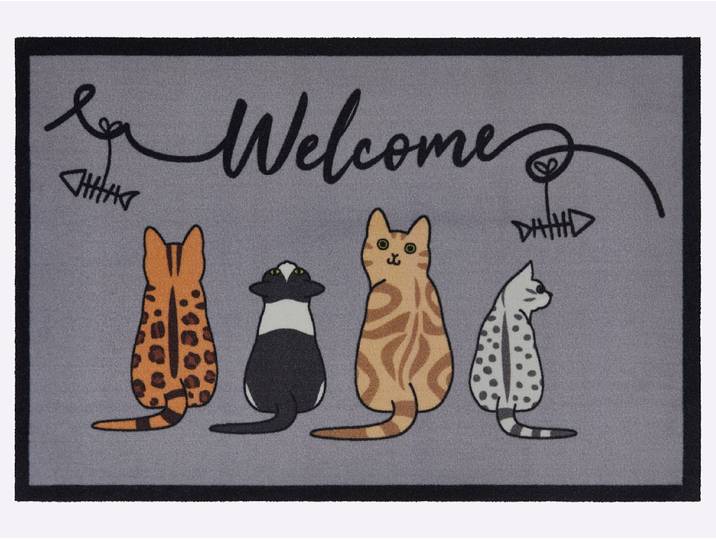 Fussmatte Gr. 2, grau (katze), B:60cm H:10mm L:90cm, Kunstfaser, Polyamid, Teppiche, Fussmatte