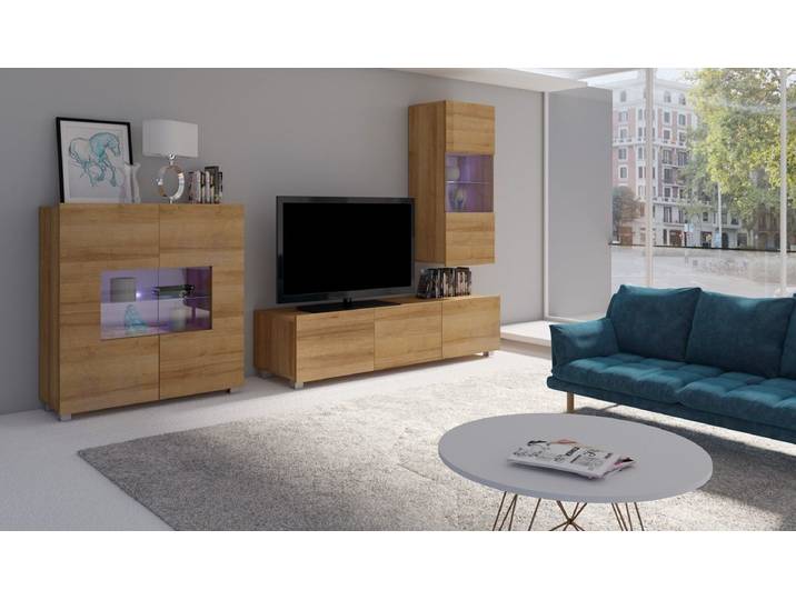 Designer Wohnwand Carlos mit LED - Holz-Holz - Luxusbetten24
