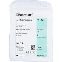 Mullkompressen 10x10cm Unsteril 8-Fach 100 ST