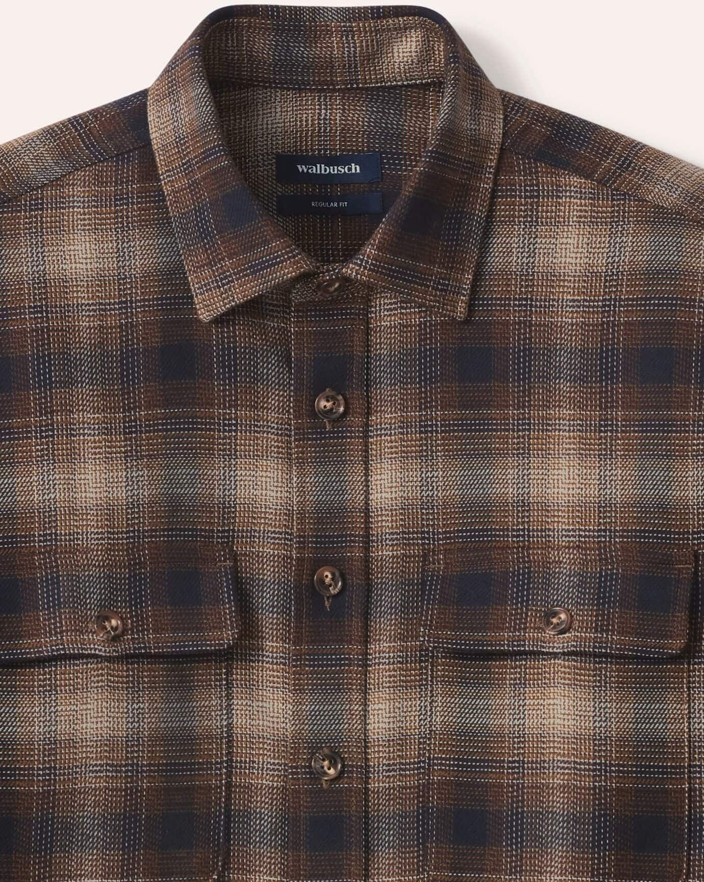 Walbusch Flanell-Overshirt, Regular Fit#noch offen: Größenlauf, Farbe Braun, 41/42, extra weicher Baumwoll-Flanell modern und vielseitig Herren
