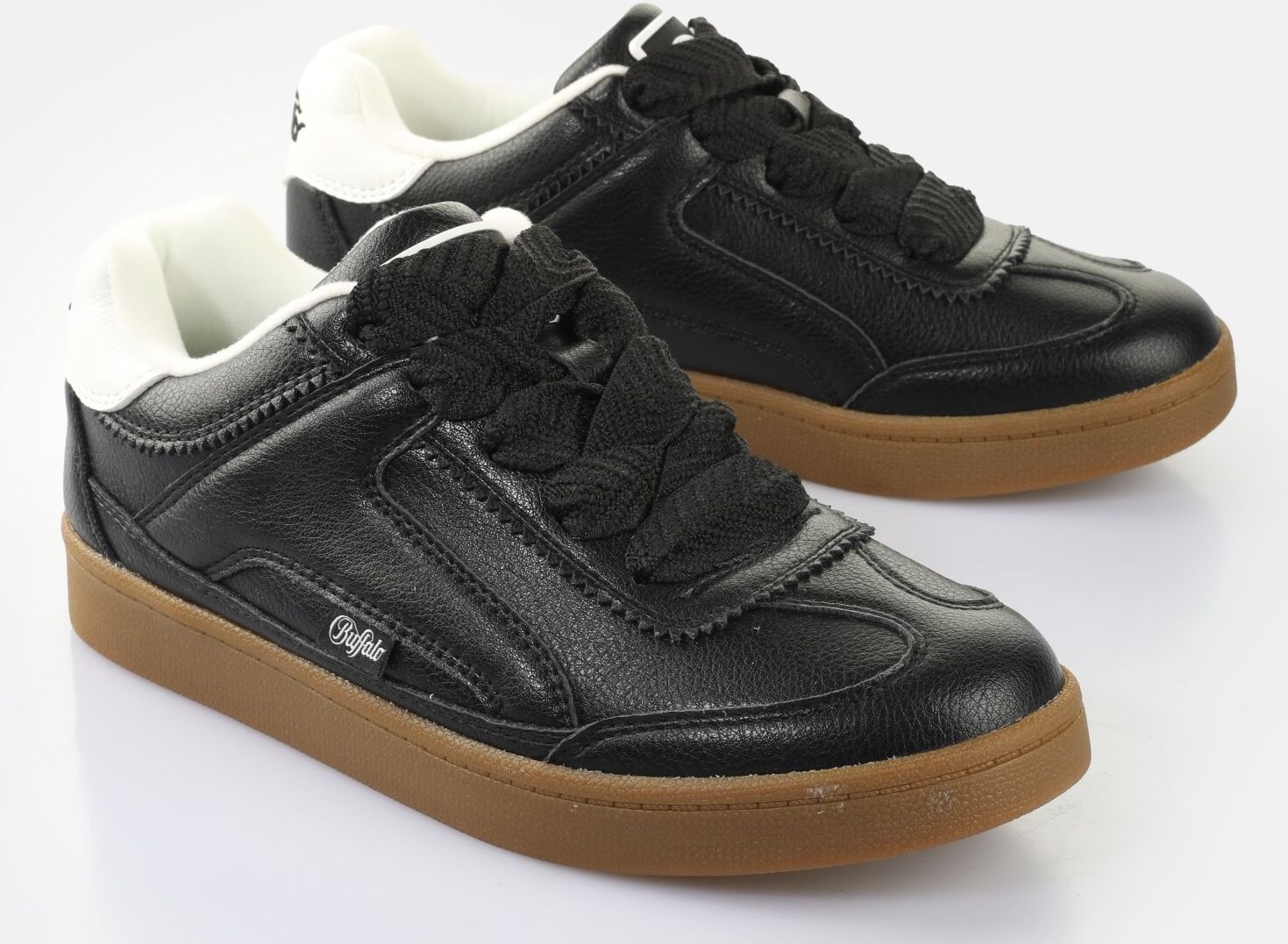 Sneaker BUFFALO "LIBERTY ONE", Damen, Gr. 37, Textil, schwarz, Lacklederimitat, Schuhe Sneaker, Schnürschuh, Retro-Sneaker, Freizeitschuh mit weichem Schaftrand schwarz 37, Textil