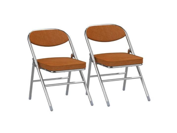 Lot de 2 Chaise Pliante Chaise Pliable Confortableen en Velours Côtelé Métal 40x40x80 cm Marron